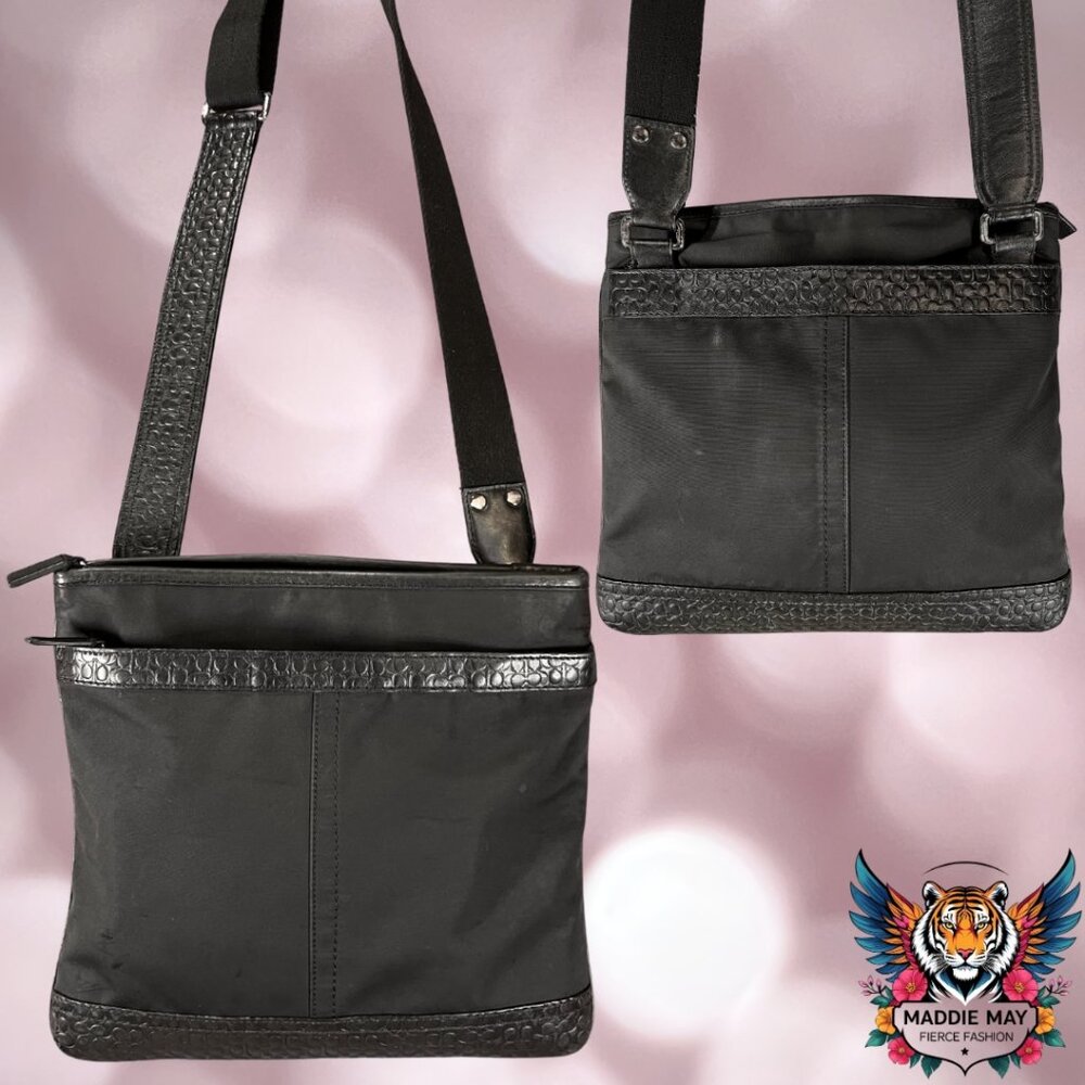 💖Coach: Black Leather & Nylon Shoulder Bag (K1069-F70325)💖